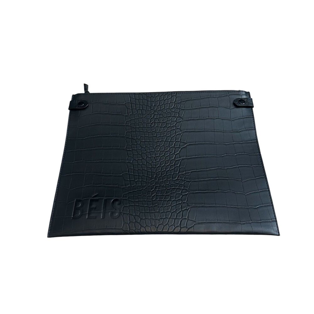 BEIS Croc-Embossed Laptop Sleeve Travel Pouch in Black